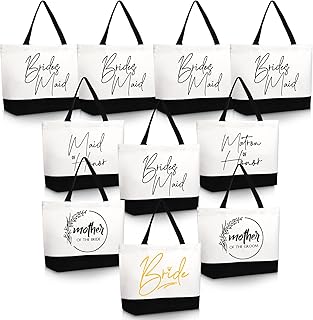 Sieral 10 Pieces Bridesmaid Tote Bags,Bridesmaid Gift Bags Wedding Canvas Tote Bag with Zipper