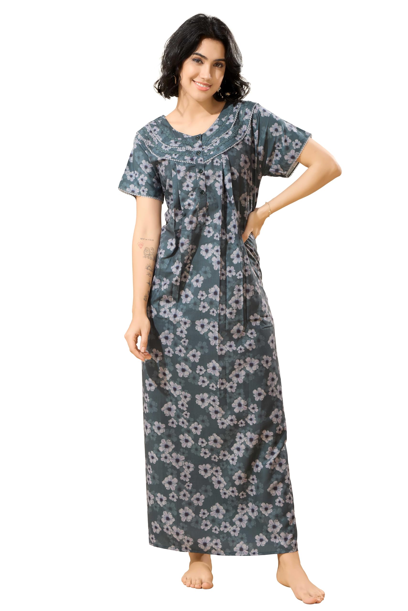 glamoras Bizzy Lizzy Cotton Nighty Gown with Side Pocket for Women | Regular, Digital Printed & Full Length Maxi Night Gown | Night Wear Maxi Gown for Women | Size: M-2XL-picture-13