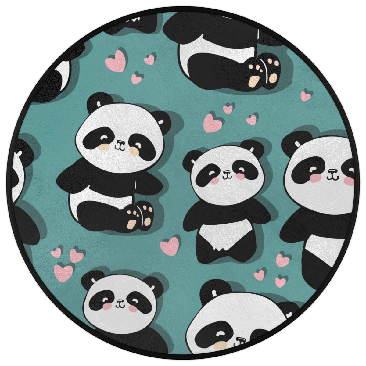 TropicalLife Okrągły dywanik w kształcie serca z pandą 160 cmCutes Panda koło dywaniki do pokoju domu wewnątrz antypoślizgowa podłoga wewnątrz duża mata dywan