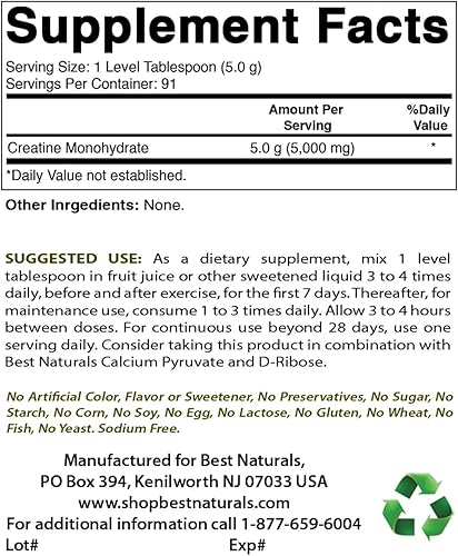 Miniatura 2 de Best Naturals Monohidrato de creatina, 1 libra de polvo puro (1 libra (paquete de 2))