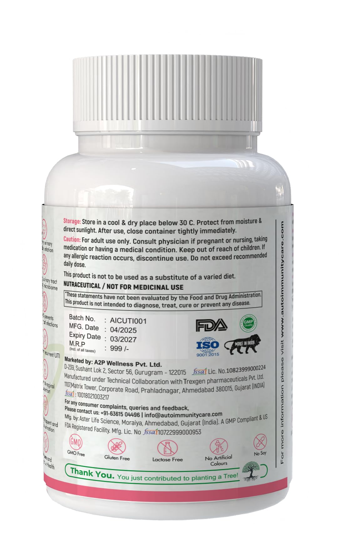 Autoimmunity Care: UTI Care - Women’s probiotics for optimal urinary and vaginal microbiome | Cranberry extract, D-Mannose, Lactobacillus Acidophilus, Lactobacillus Rhamnosus, Lactobacillus Crispatus, Lactobacillus Gasseri, Lactobacillus Jensenii | For Women's Urinary & Vaginal tract microbiome, Gut and Immune health | 60 capsules - Image 8 thumbnail