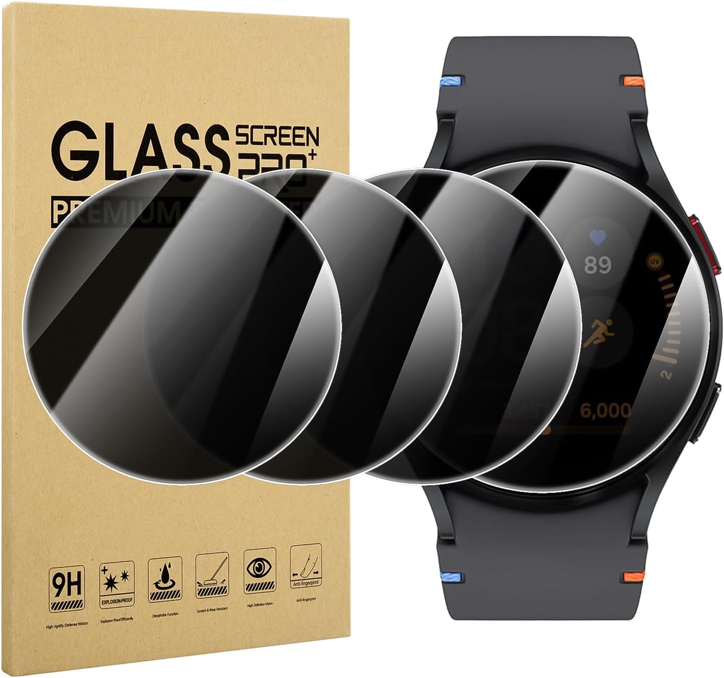 Suoman 4-Pack for Samsung Galaxy Watch FE 40mm Tempered Glass Privacy Screen Protector, [Anti-peeping] 9H Hardness protective film