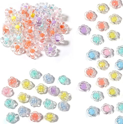 300 cuentas de flores transparentes para hacer joyas, cuentas de rosas acrílicas para hacer pulseras, dijes de cuentas de vidrio coloridas, collares