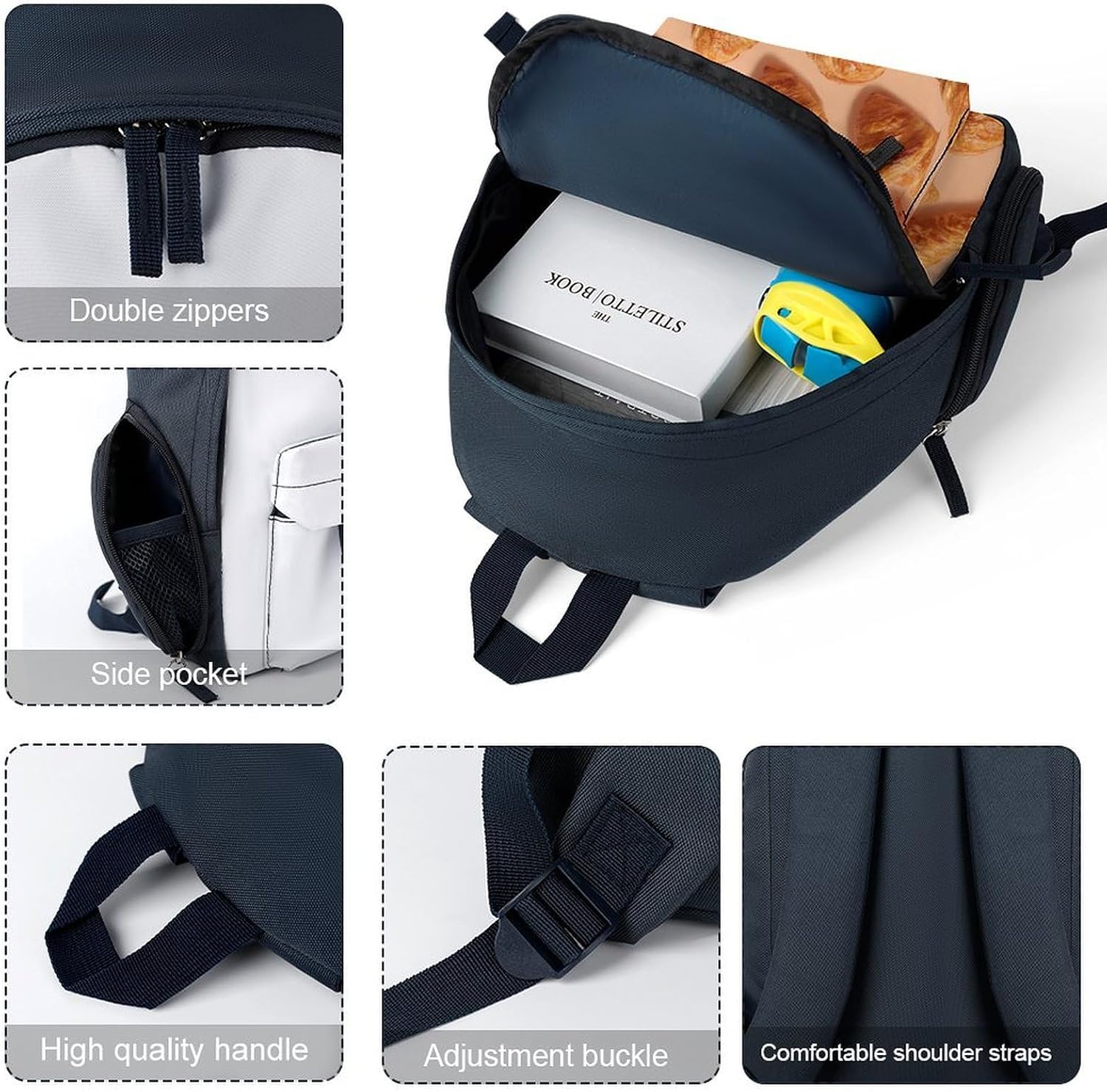 Baked Croissants Cute Backpack Print Travel Daypack Blue image 5