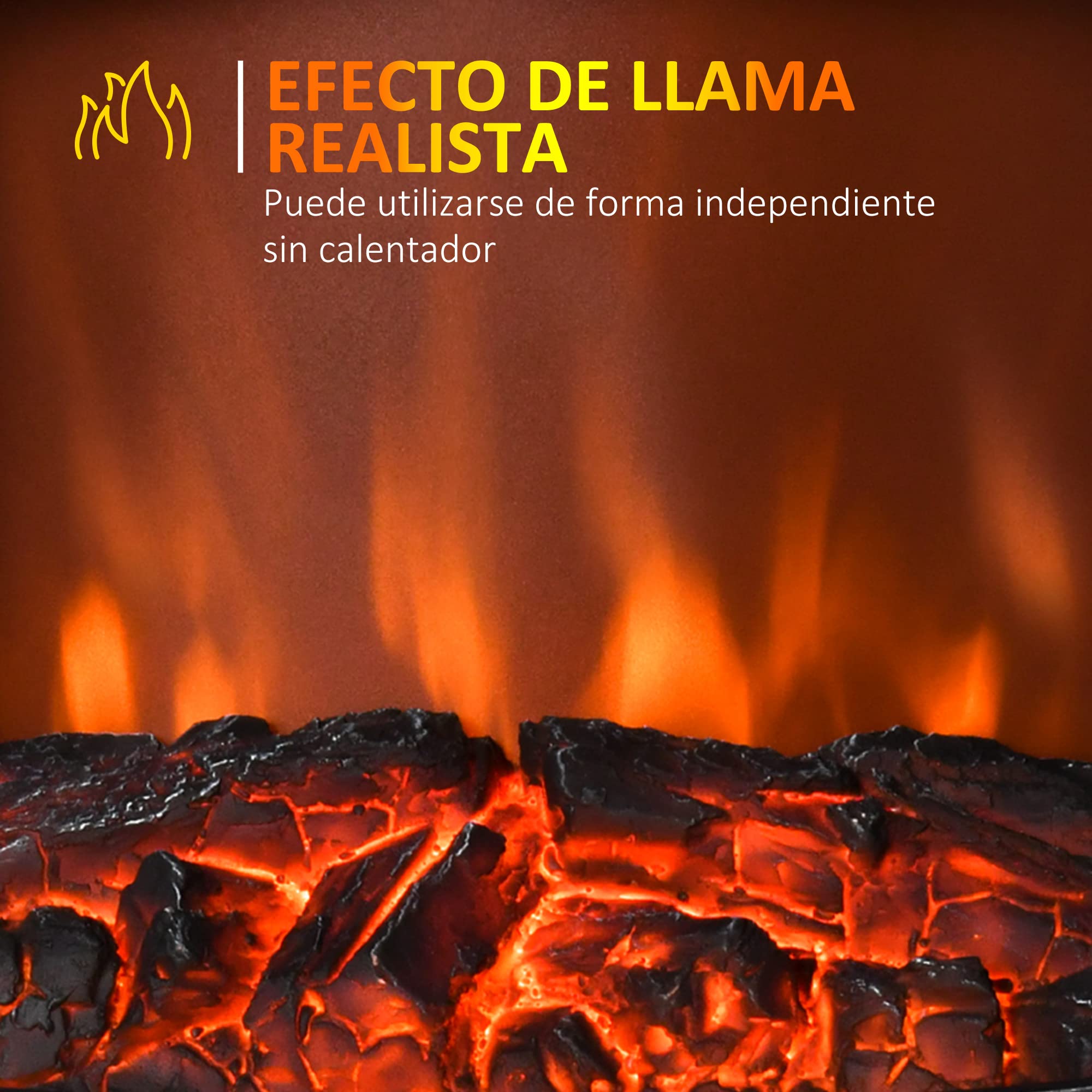 HOMCOM Chimenea Eléctrica de Pie 1000W/2000W Chimenea Decorativa con Ventana Efecto de Llama Brillo Ajustable y Protección Sobrecalentamiento para 15-30 ㎡ 45x28,5x54 cm Negro
