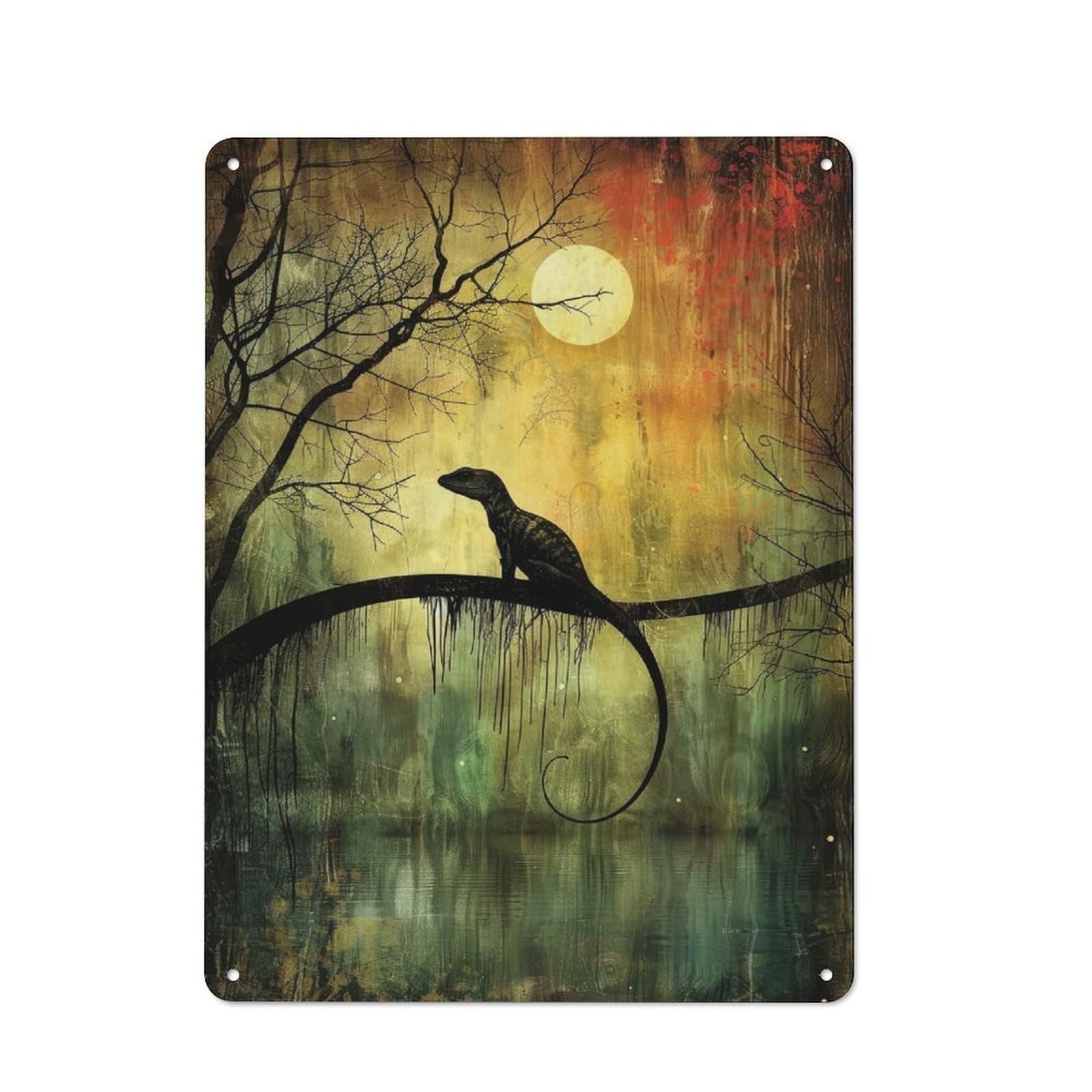 Junmoney Moonlit Lizard Vintage Tin Sign 40X30cm For Garden Room Or Summerhouse, A Housewarming Gift For Outdoor-Room Decor Collectors