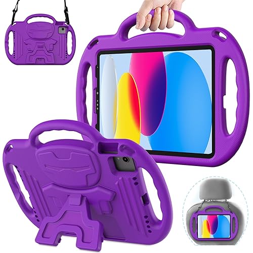 AVAWO Kids Case for iPad (A16) 11th Generation 11 Inch 2025, iPad 10th Generation 10.9" 2022, Shockproof Rugged Protective Cover with Shoulder Strap/Handles/Kickstand for i Pad 10/11 Gen, Purple