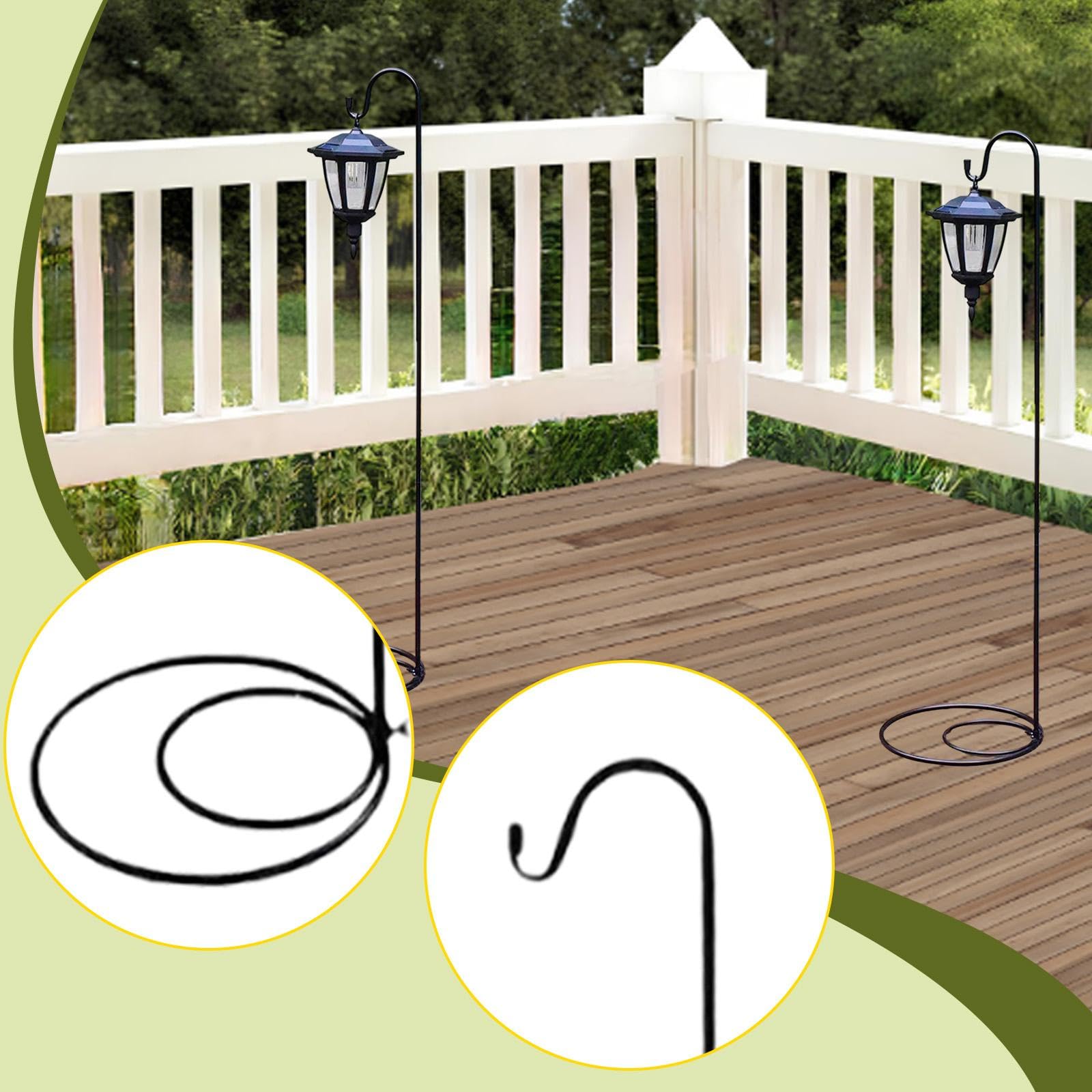 Lot de 2 Supports en Forme de Crochet de Berger, faciles à Installer, en Fer avec Base Plate, pour lanternes, Jardins et patios.