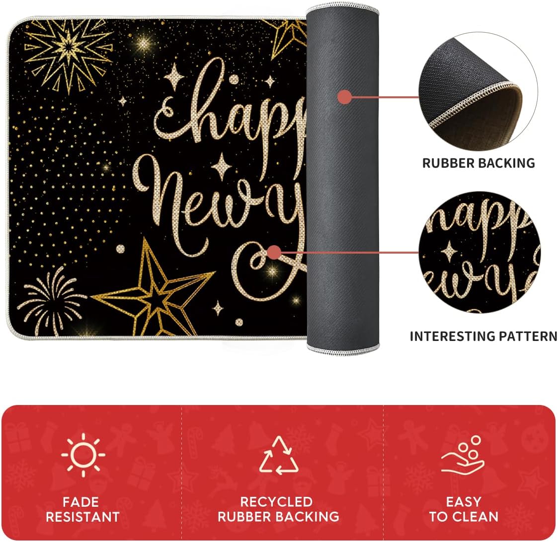 Artoid Mode Cheers Happy New Year Kitchen Mats Set of 2, Firework Home Decor Low-Profile Kitchen Rugs for Floor - 17x29 and 17x47 Inch