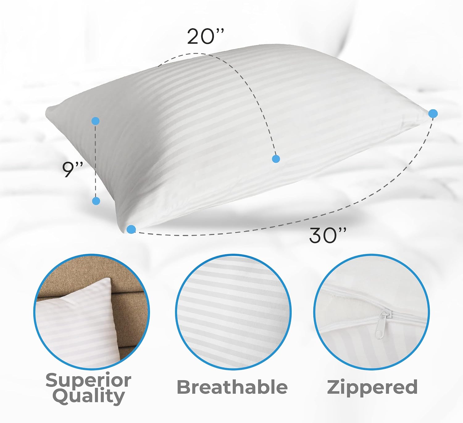 Luxury Queen Pillows 10 Pack, Pillows for Sleeping with Cotton Cover, Hotel Pillows in Bulk or Side Back & Stomach Sleepers, Down Alternative Microfiber Soft Plush Washable Pillows Set of 10