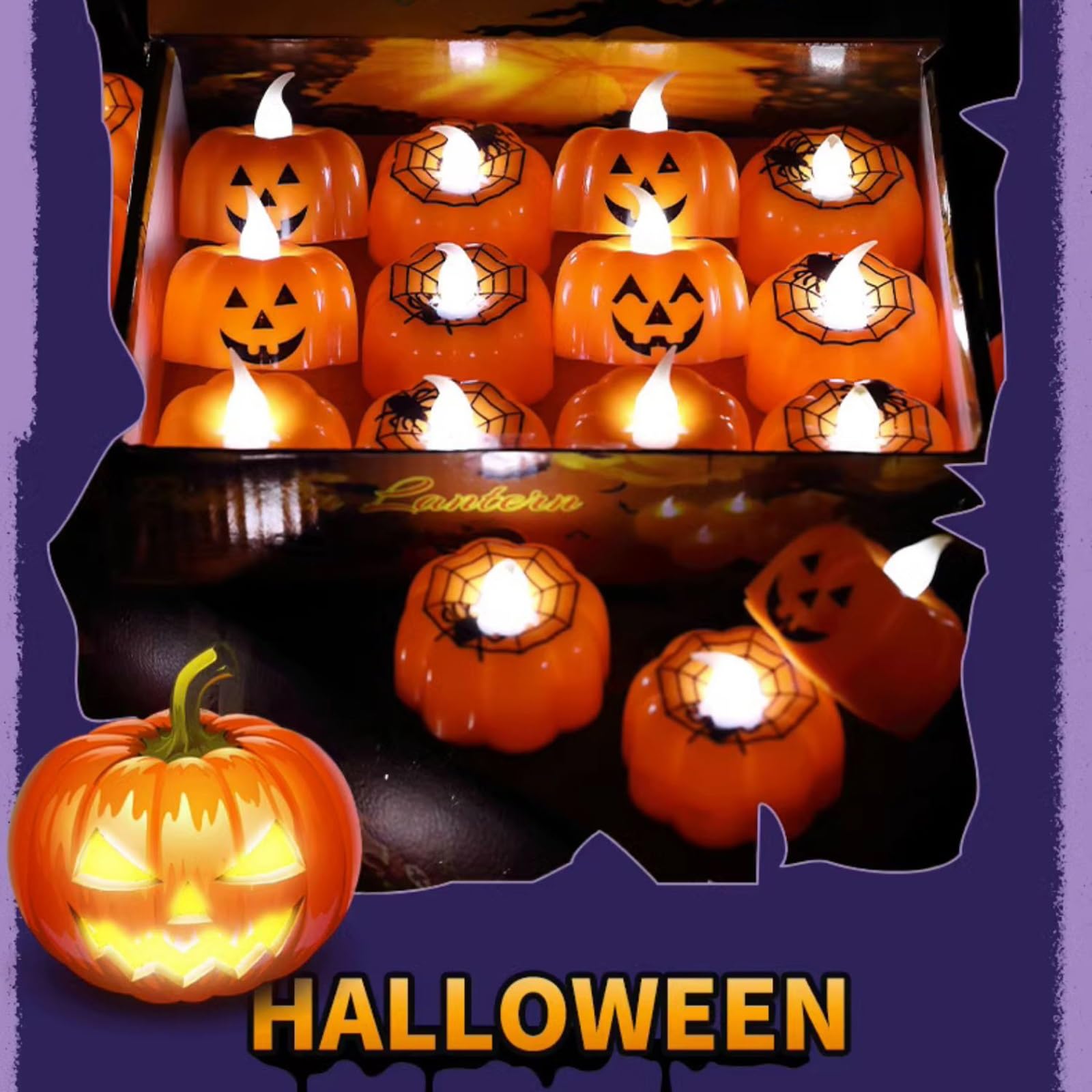 Halloween Zucca Tea Lights Decorazioni Autunno Decor Tealights Arancioni a LED a Batteria Candele Elettriche Senza Fiamma per la Tavola di Casa Decorazione Festa Interna(24pcs)