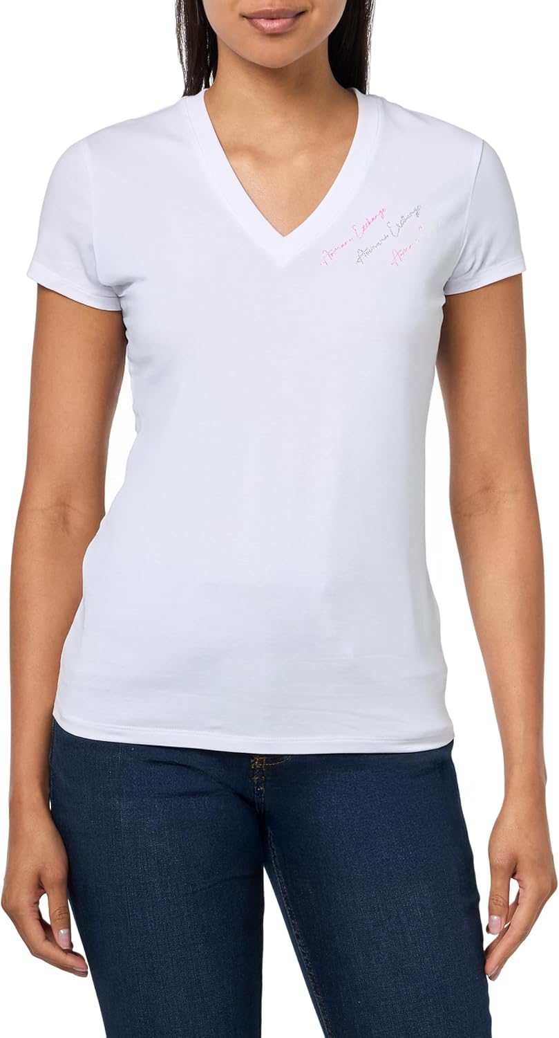 Armani Exchange Womens V Neck Slim Fit X3 Logo Tee