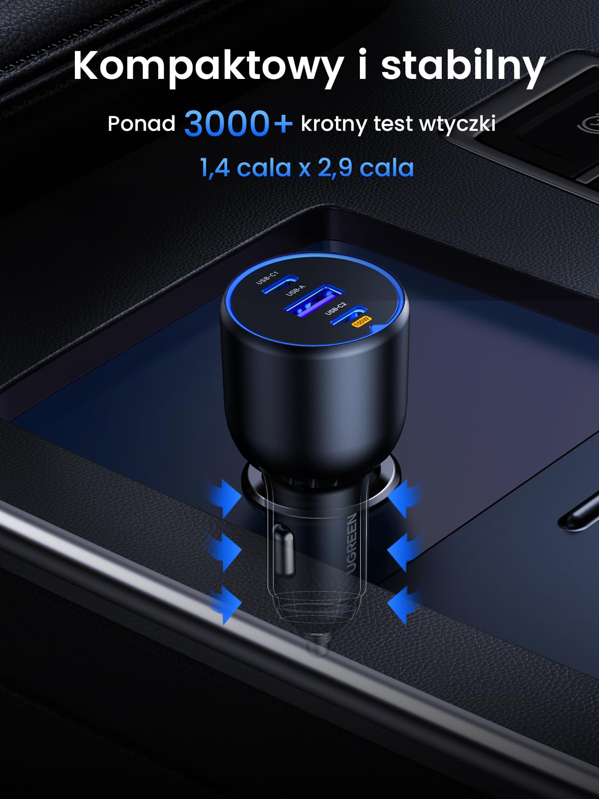 UGREEN zapalniczka samochodowa USB C 130W 3-portowa ładowarka samochodowa