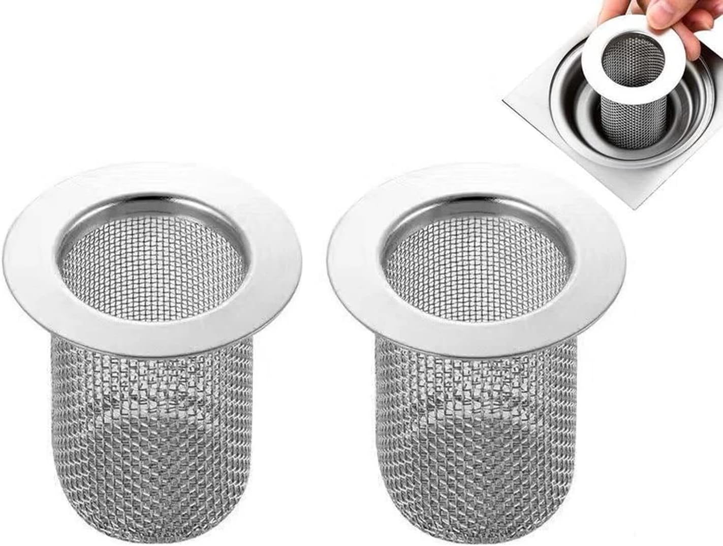Rubik Drain Strainer Stainless Steel 2 Pack, Mesh Basket Filter for Floor Kitchen Sink Bathroom Washbasin Bathtub Drain Shower Hair Catcher (55x34x40mm)