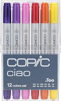 Copic Ciao, Alcohol Markers, 12 Basic Color Set - Dual Brush Tip Art Marker for Adults/Teen Artists & Creators, Blendable Markers for Coloring Drawing & Illustration Art
