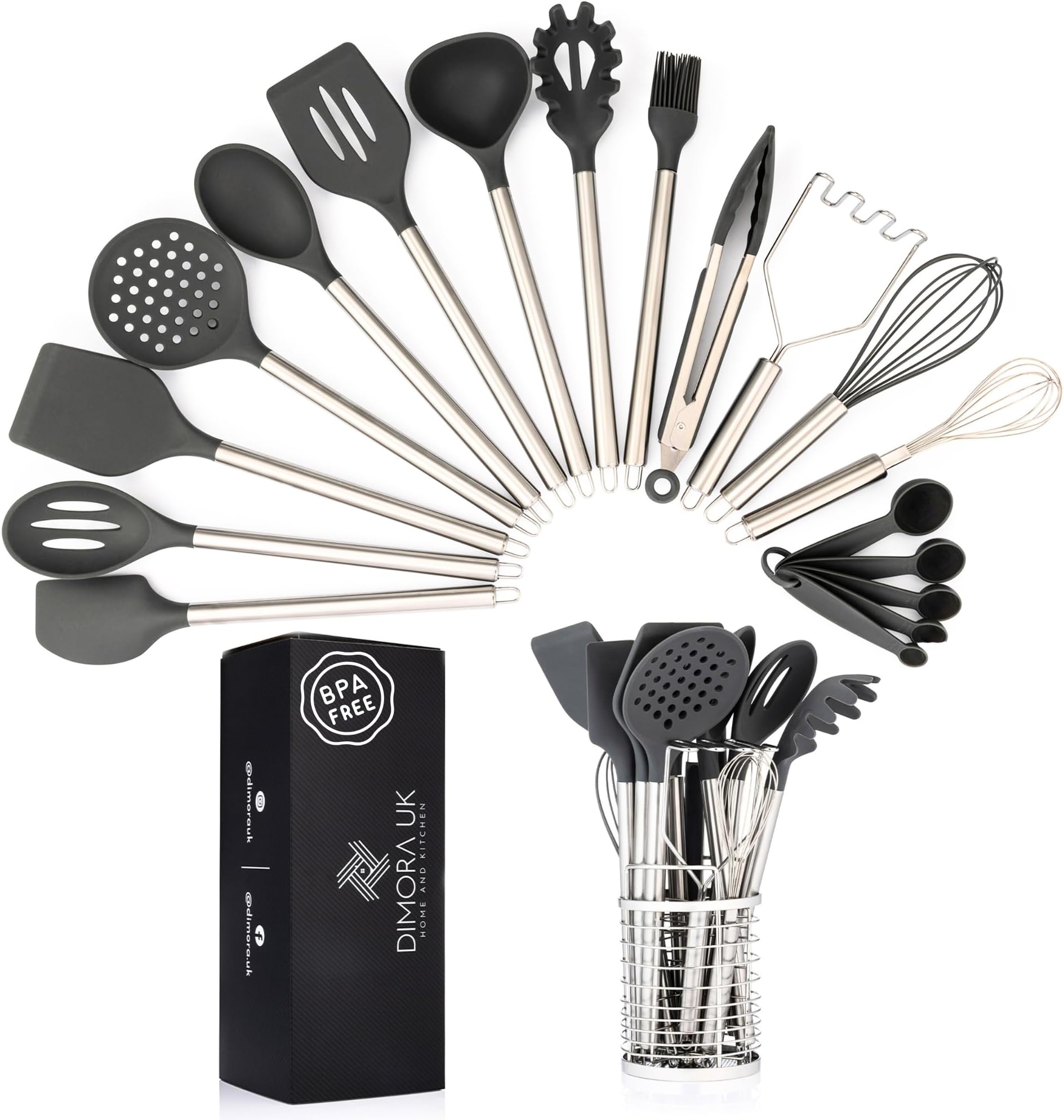 Essential Kitchen Utensils Set- Heat Resistant, Non-Stick, BPA-Free & Dishwasher Safe- Easy Clean Silicone Cooking Tools for Air Fryers, Non-Sick Cookware & Everyday Use by DimoraUK