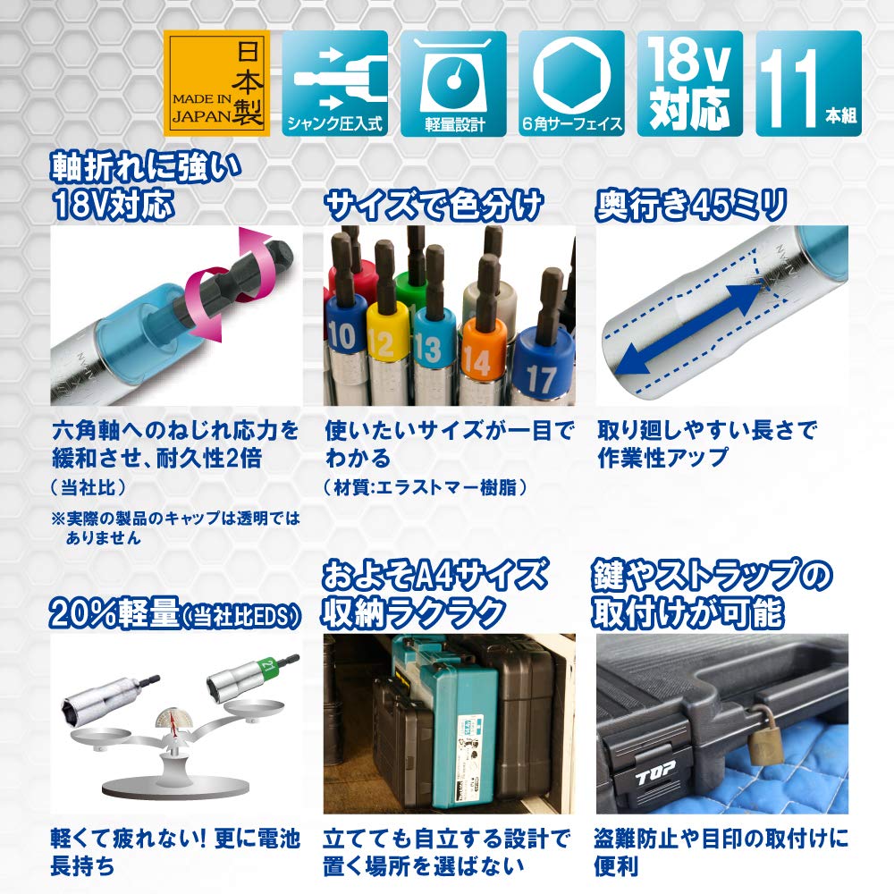 Amazon | トップ工業 (TOP) 電動ドリル用 αアルファソケット11本組 