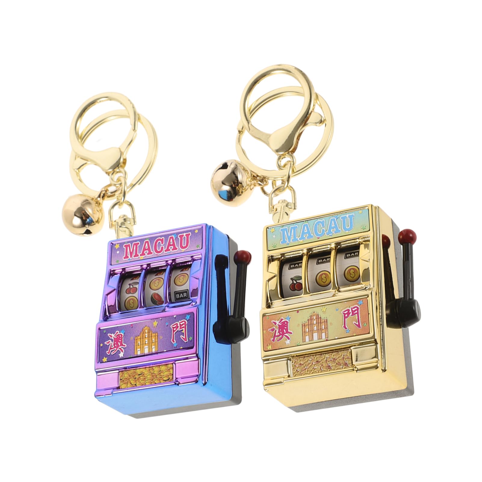 HEMOTON 2pcs Mini Retro Slot Machine Keychain Toy Vegas Keyring Favors Lucky Keychains for Adults Movable Joystick Game