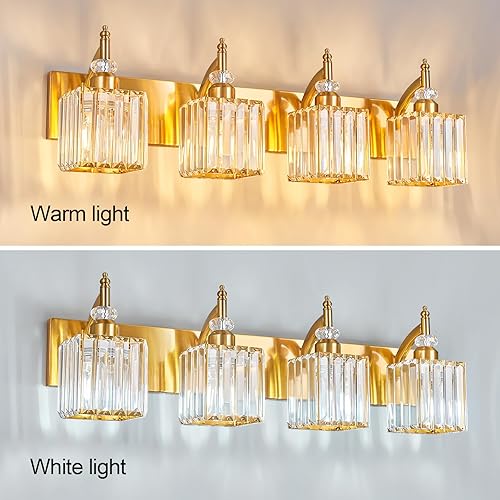 Miniatura 2 de Luces de tocador de cristal doradas con 4 luces de baño, lámparas sobre espejo, lámpara de tocador moderna para baño