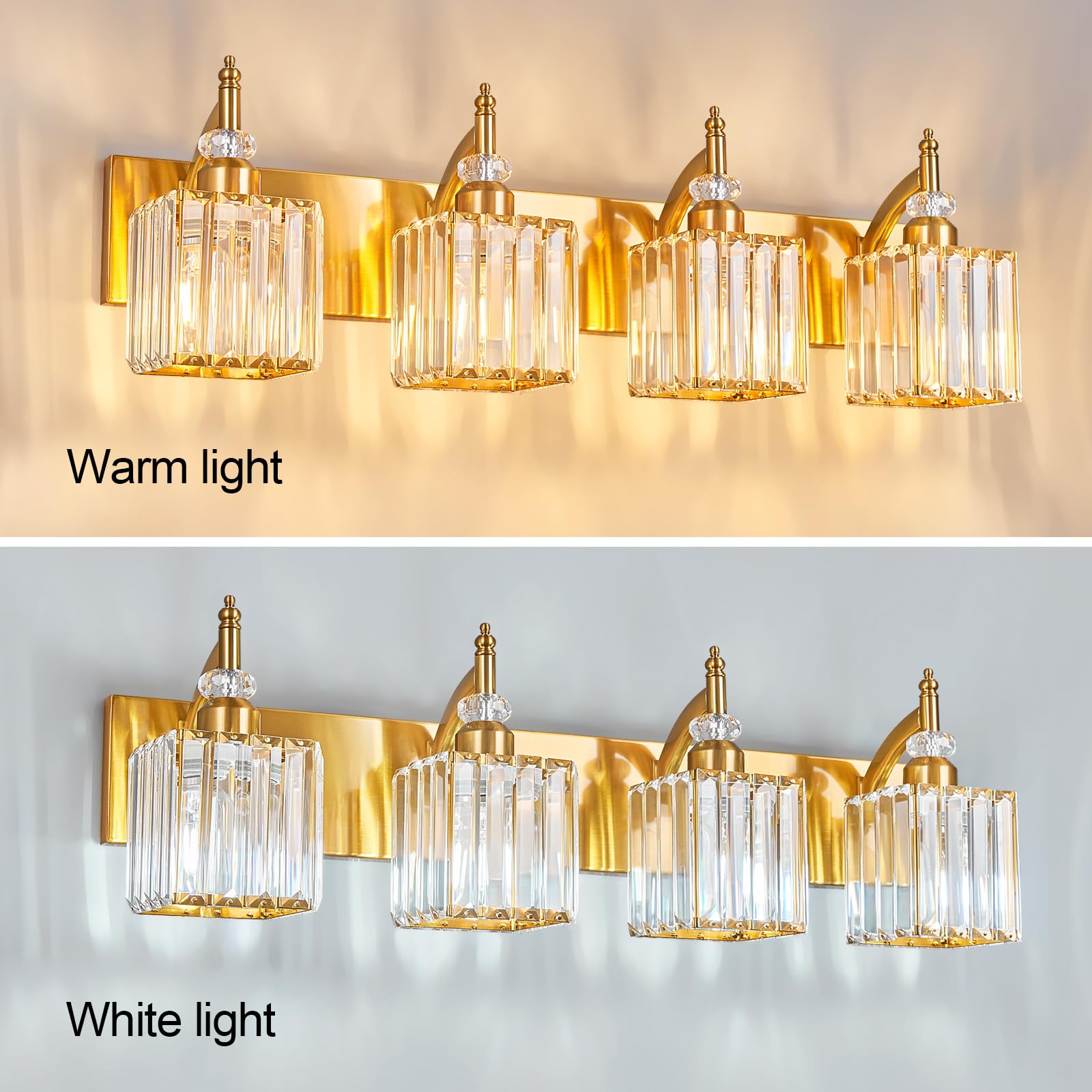 BBLLWJ Crystal Vanity Lights Gold 4 Light Bathroom Light Fixtures Over Mirror Modern Vanity Light for Bathroom