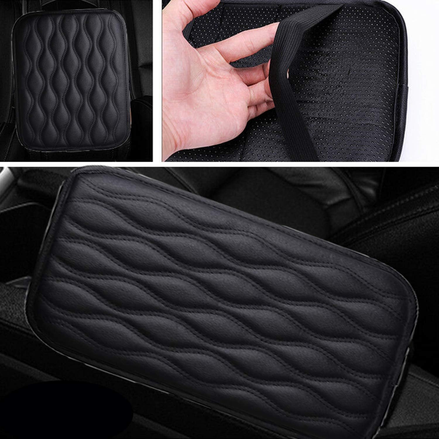 WedFeir Car Center Console Cover, Car Armrest Box Pad Mat, Memory Foam Leather Arm Rest Covering Car, Leather Middle Consoles Protector Arm Rest Cushion for SUV/Truck/Vehicle. (Black)