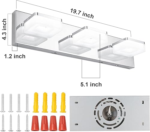 Miniatura 5 de Lámparas de baño regulables de 3 colores sobre el espejo, luces LED cromadas, 3 luces de tocador de baño de acero inoxidable acrílico, 3000 K4000