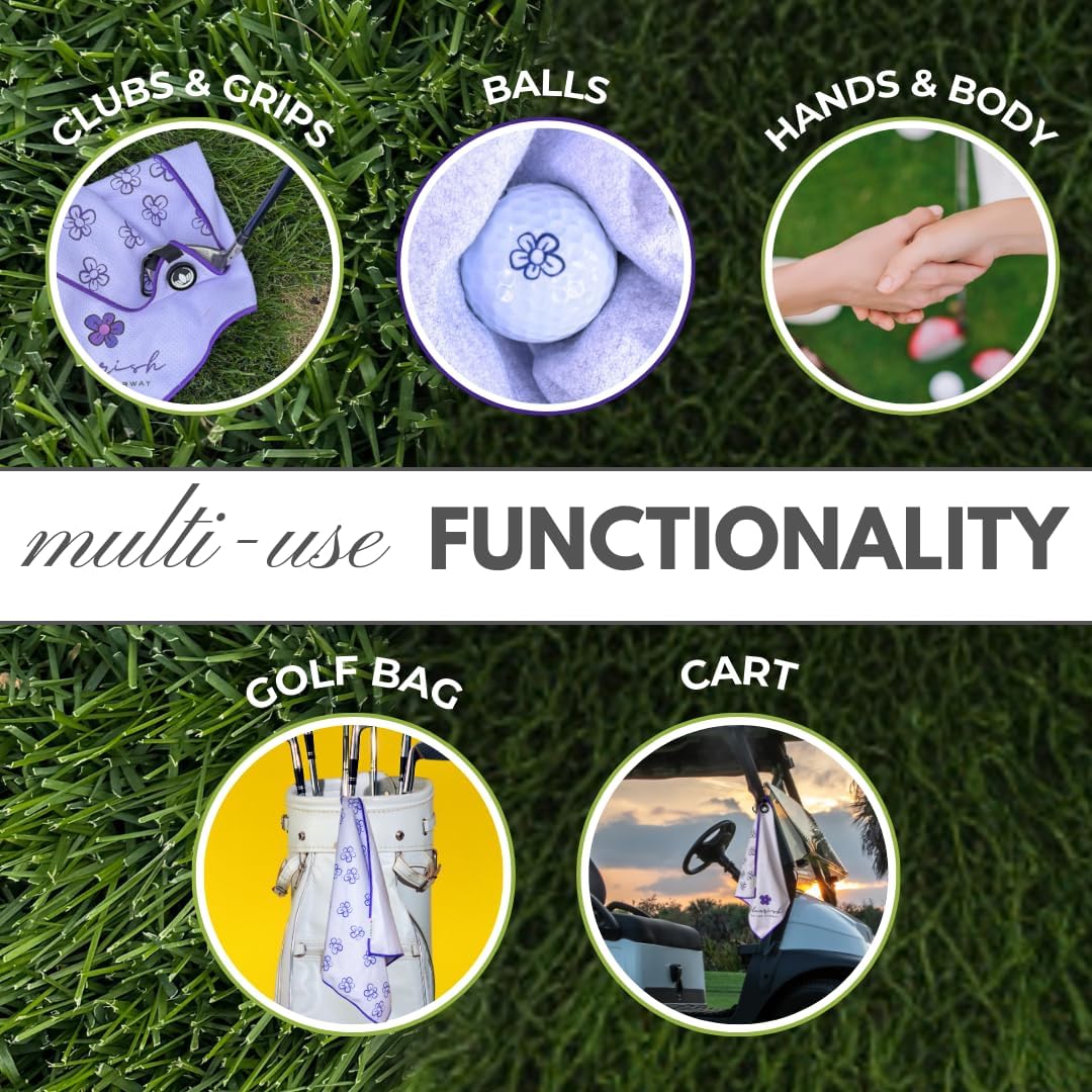 Magnetic Golf Towel, 18x18 Waffle Microfiber, Flower | Women's golf accessory. Detachable clip for easy use. Quick-dry, ultra-absorbent waffle microfiber.