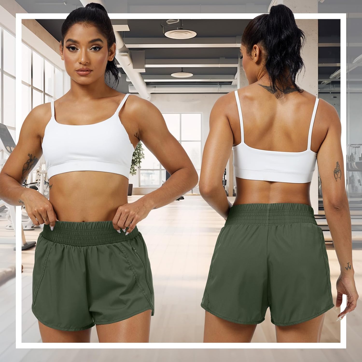 Coume 3 Pack Women's 2 in 1 Running Shorts with Zipper Pockets 2.5" High Waisted Quick Dry Athletic Workout Gym Summer Shorts - Image 2