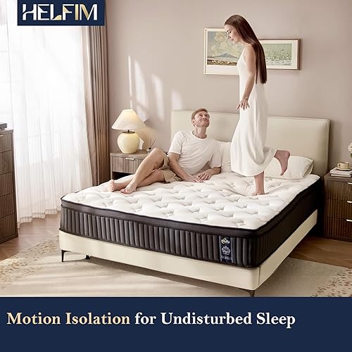 Miniatura 2 de HELFIM Colchón de tamaño matrimonial de 12 pulgadas, sensación híbrida de firmeza media con resortes ensanchados, espuma viscoelástica transpirable