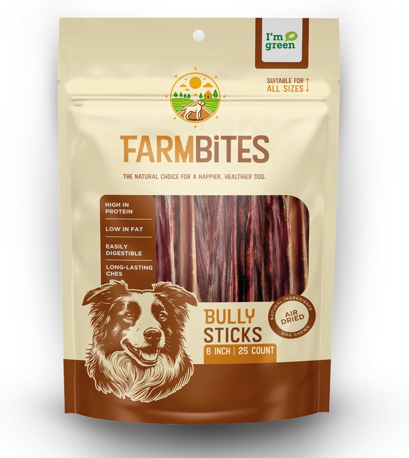 Bully Sticks for Dogs – 100% Natural, Odor-Free, Air-Dried Beef Pizzle, Grain-Free & Fully Digestible Dog Chews – Long Lasting Treats for All Breeds (6 Inch, 25 Pack)