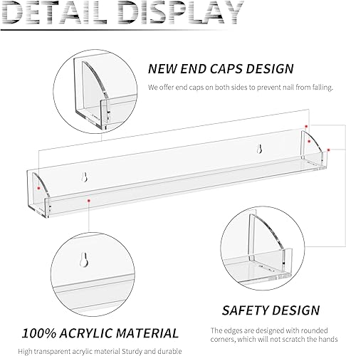 Miniatura 4 de Hexsonhoma 24 Inch Clear Nail Polish Wall Rack with Removable End Caps Set of 6, Acrylic Nail Polish Organizer Wall Mounted,Nail Polish Sorage