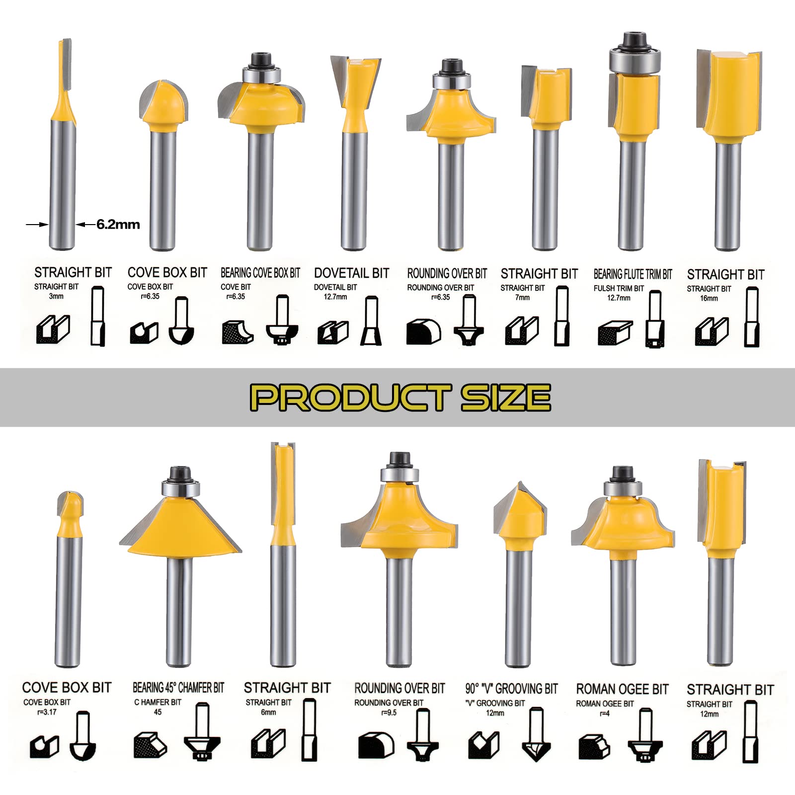 Set Di 24 Punte Per Fresa Verticale KOWOOD - Codolo Da 0,6 Cm, Per