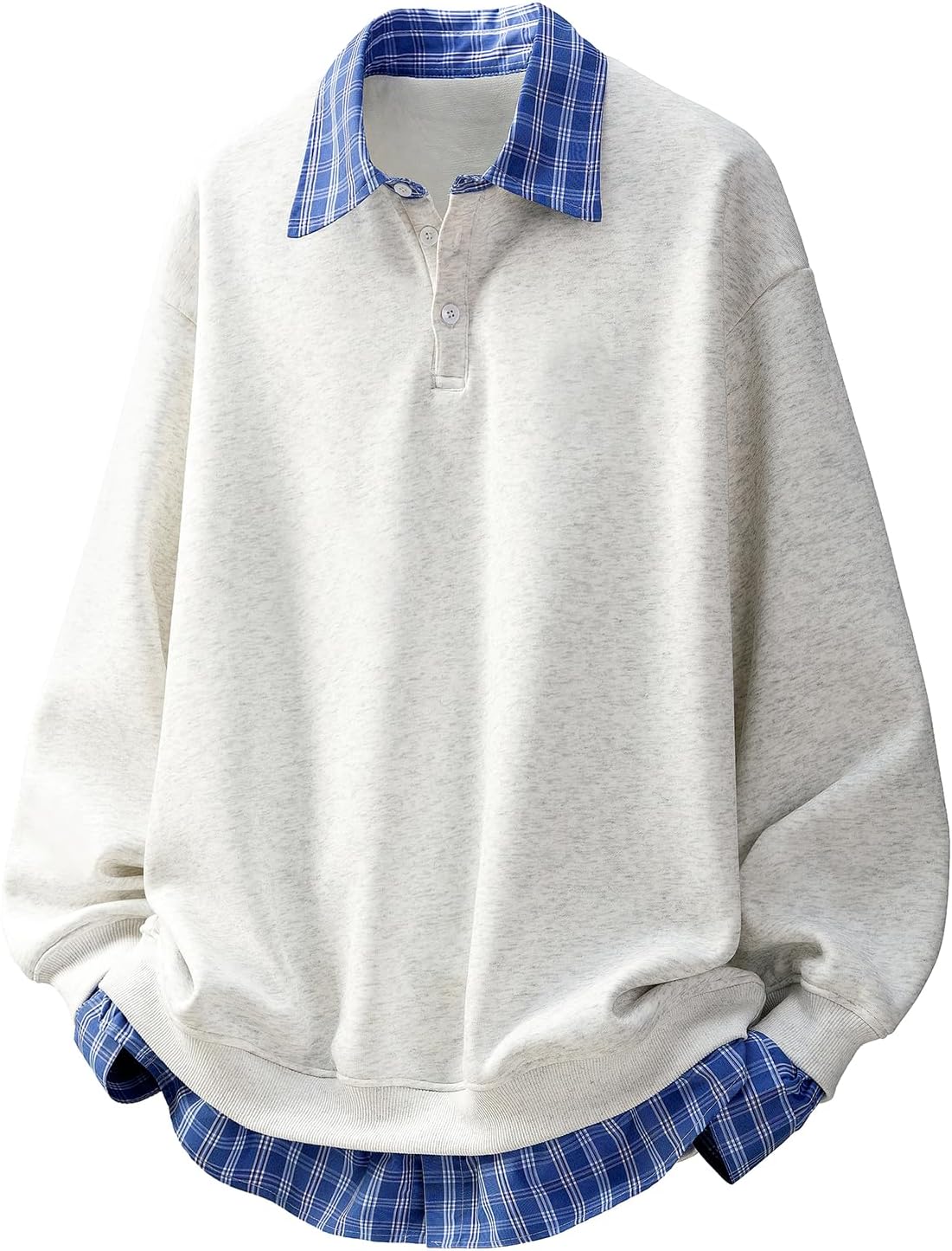 Herren Fake Zwei St cke Polo Sweatshirt Vintage Plaid Kragen Knopf Pullover Top