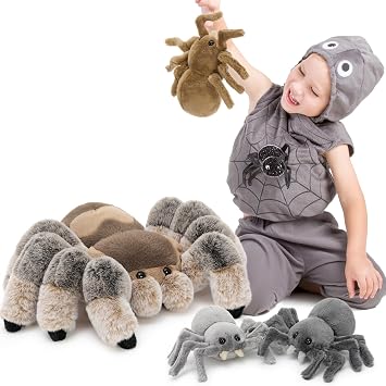 MorisMos Big Spider Teddy Stuffed Animals, 40cm Mom with 3 Cuddly Babies Inside, Giant Fluffly Plush Spider Soft Toys Present for Kids Birthday Christmas Deco