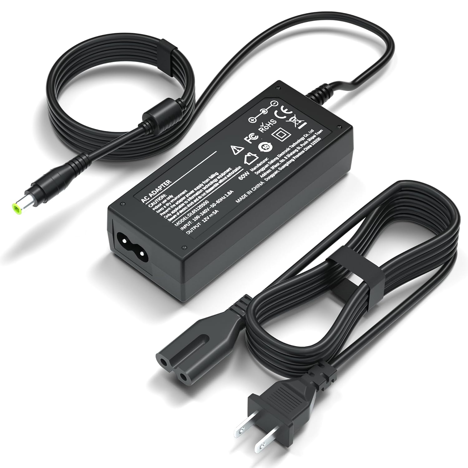 SOLICE 12V 5A 60W Power Supply Adapter - AC 100-240V to DC Transformer with 5.5x2.5mm DC Output Jack, Universal Charger for 5050/3528 LED Strip Lights, CCTV Cameras, External HDD, Monitor, WIFI Router