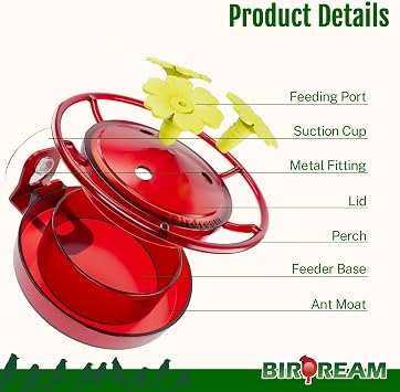 Birdream 4 Pack Window Hummingbird Feeder, 5oz, Red