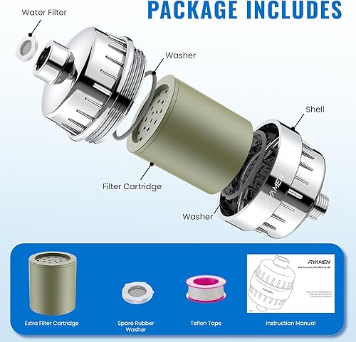 Miniatura 9 de Ryamen Filtro de ducha resistente, filtro de agua de ducha, filtro de cabezal de ducha 99% de eliminación para agua dura, metales pesados, cloro (2