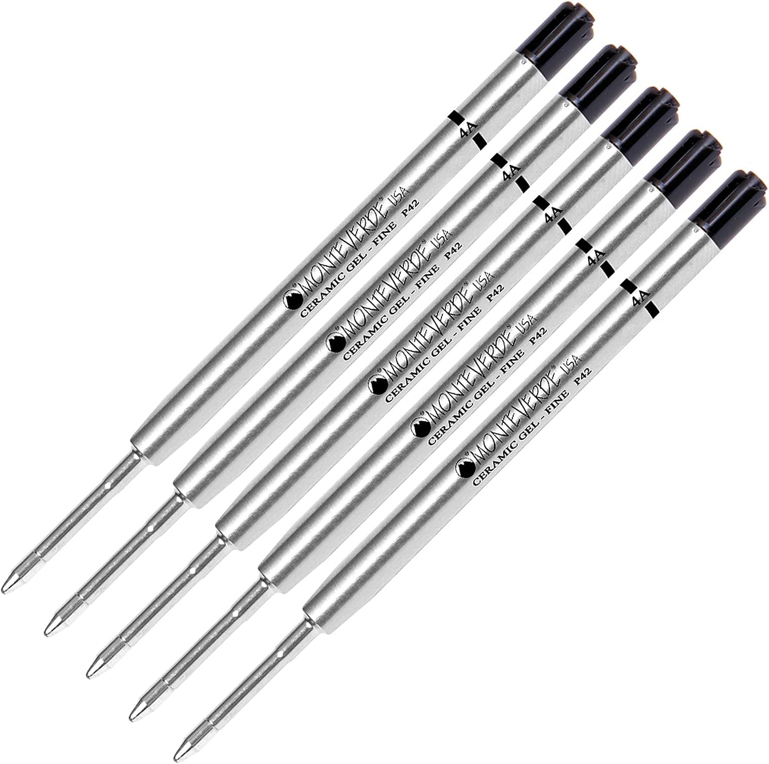 Lanier Combo Pack - 5 Pack - Monteverde® Capless Ceramic Gel™ P42 Ink Refill Compatible with Most Parker® Style Ballpoint Pens - Black (Fine Tip 0.6mm)