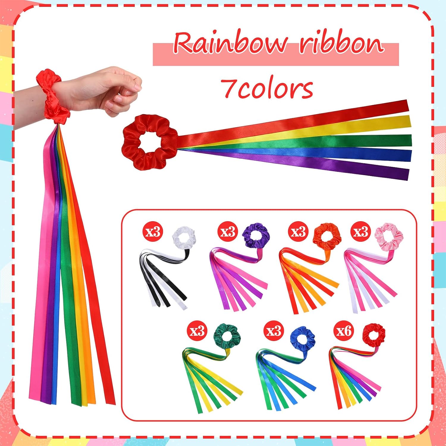 24 Pcs Rainbow Dance Ribbons for Adults | Rainbow Rhythm Elastic Wrist Streamers Hand Held Rhythm Streamers for Music Classroom Gymnastics Dance Decorations
