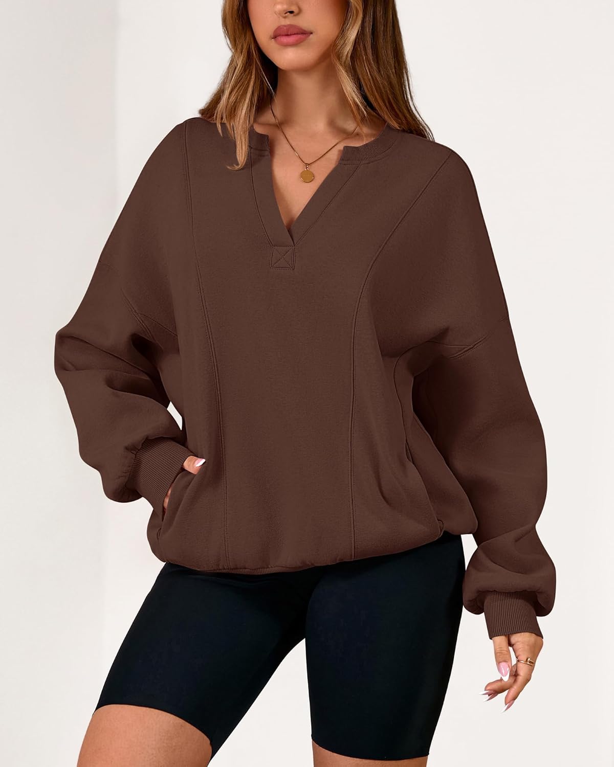 dowerme Oversized Sweatshirt for Women Casual Long Sleeve V Neck Comfy Fleece Pullover Tops Pockets Fall Outfits 2025 - Image 4