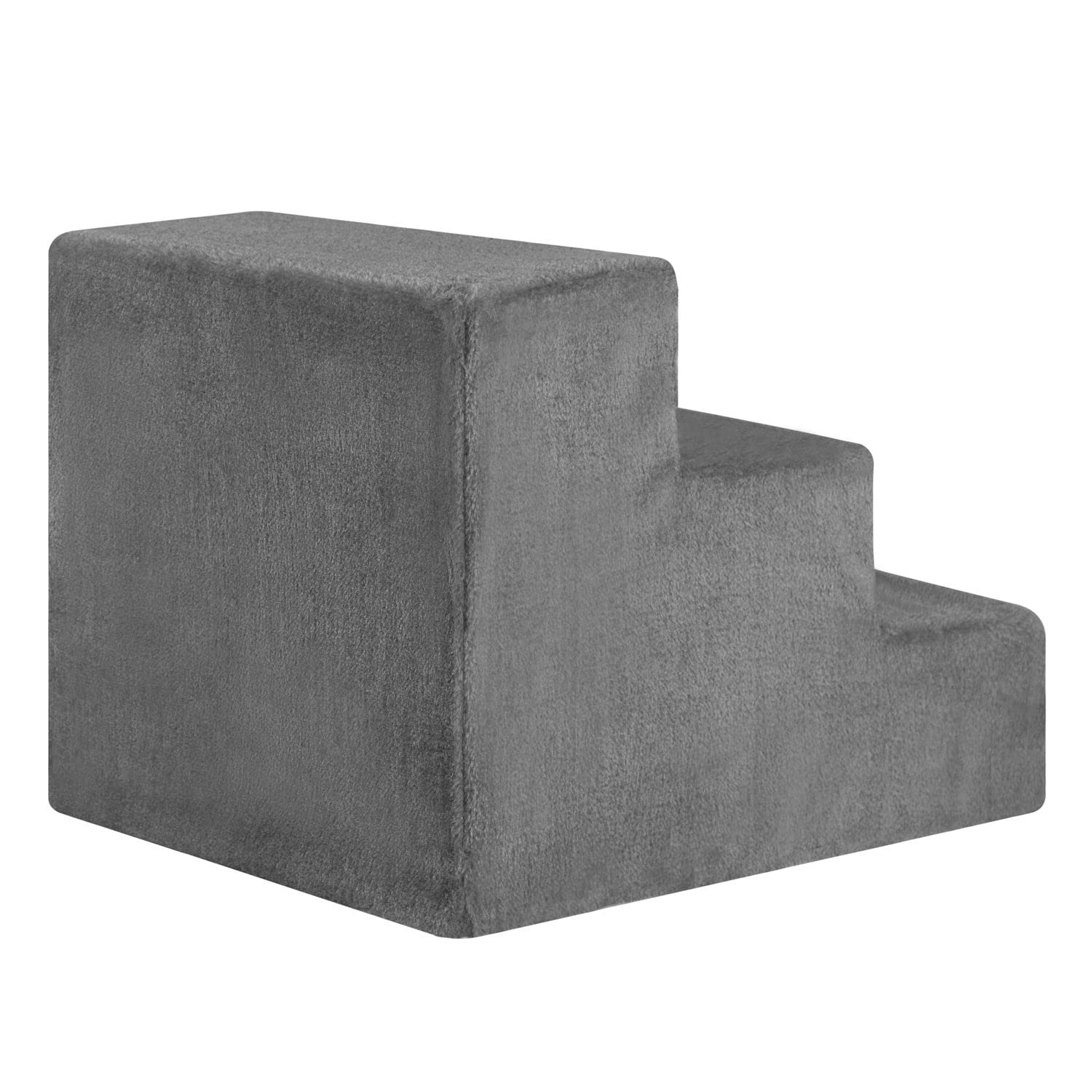 Juskys escalier pour Animaux de Compagnie escalier pour Chiens 36 cm - 3 marches Housse en Peluche Lavable - escalier pour Chats Rampe pour Chiens pour lit, canapé, Divan et Voiture - Housse Grise