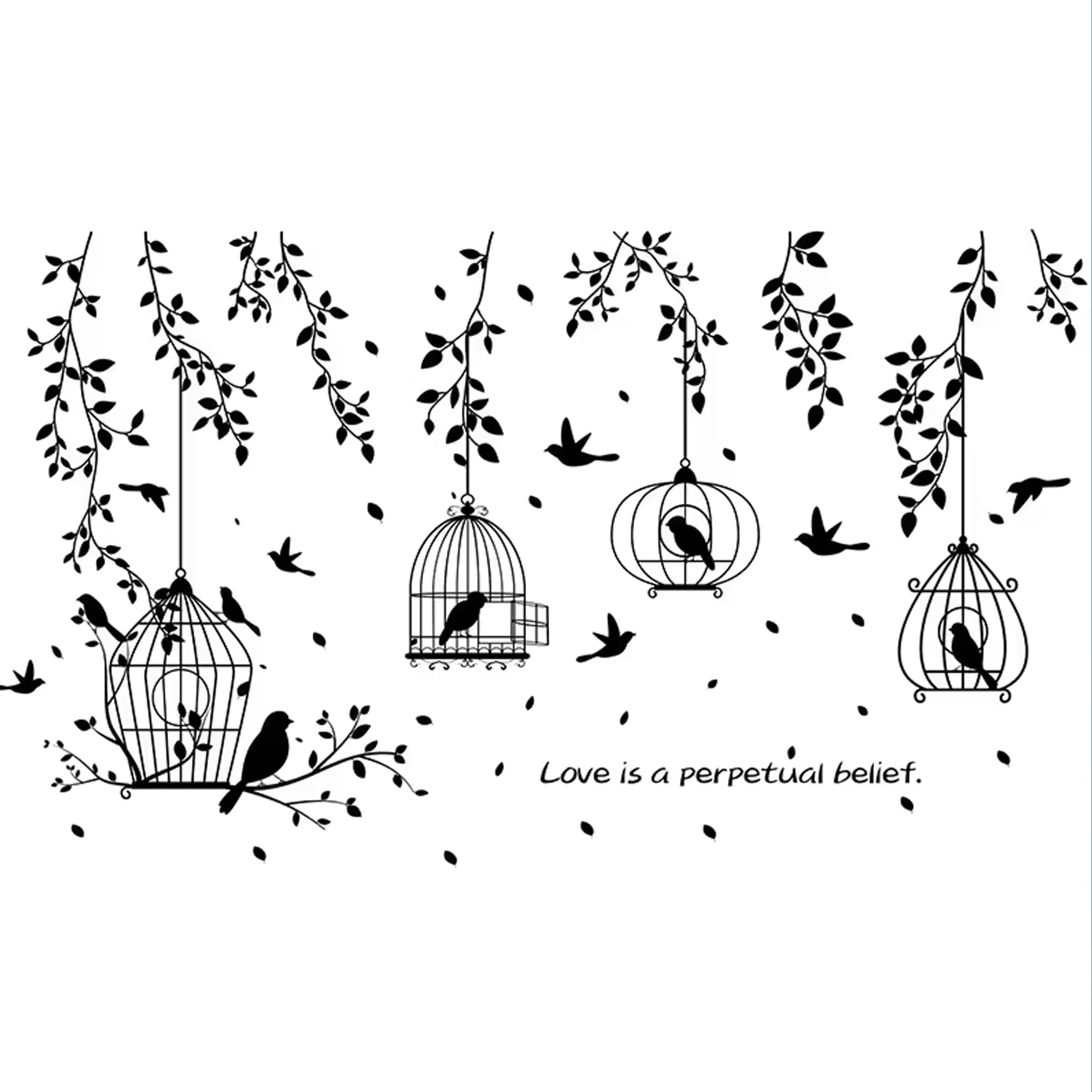 Xtore Birds Cage Design Vinyl Self Adhesive Home Décor Wall Sticker (Pack of 1, Black) 4