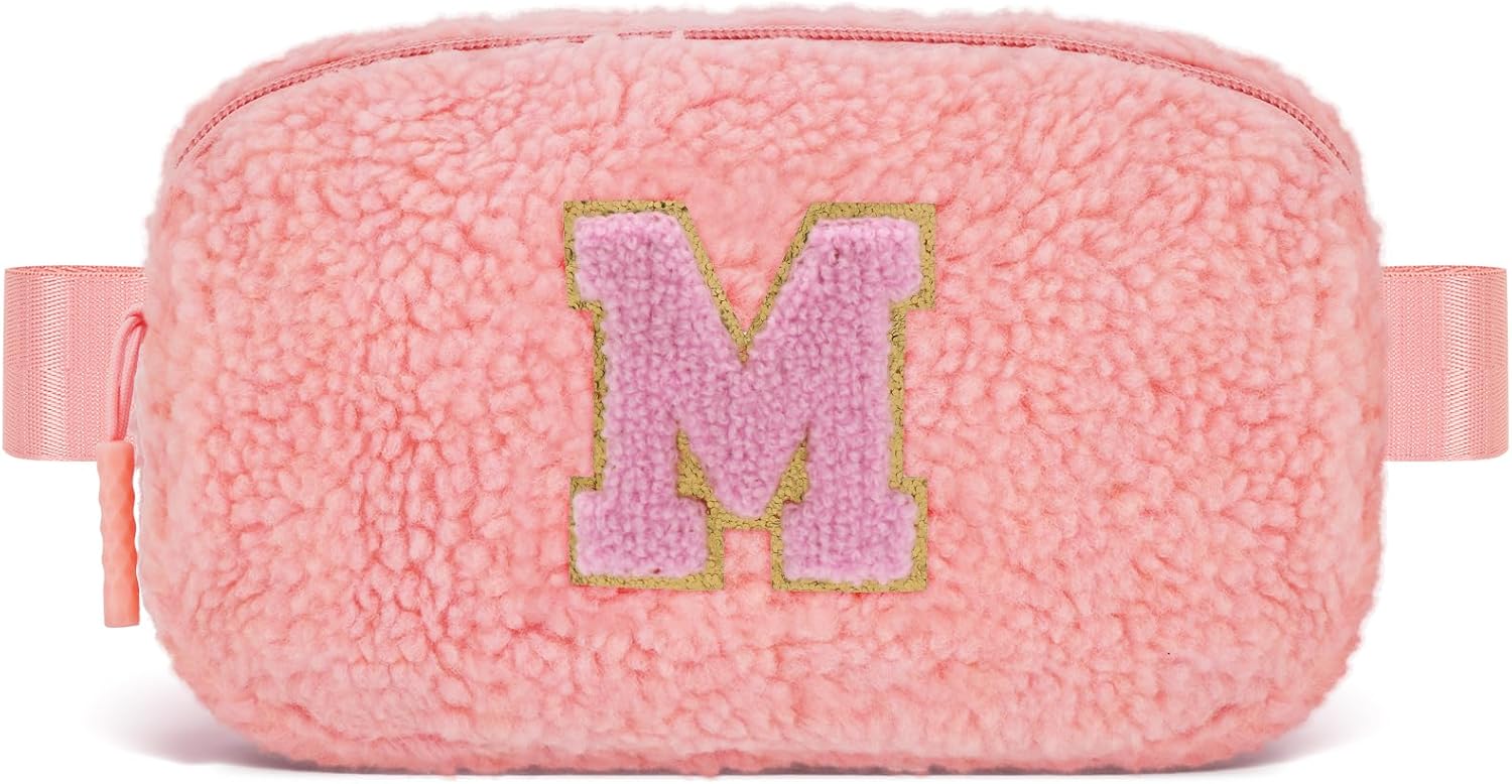 Uygafly Belt Bag with Initials,Fanny Packs Crossbody Bags for Women Girls Kids,Birthday Graduation Gifts for 5 6 7 8 9 10 11 12 13 14 15 16 Year Old Girl,Trendy Cute Purse Stuff - M,Peach