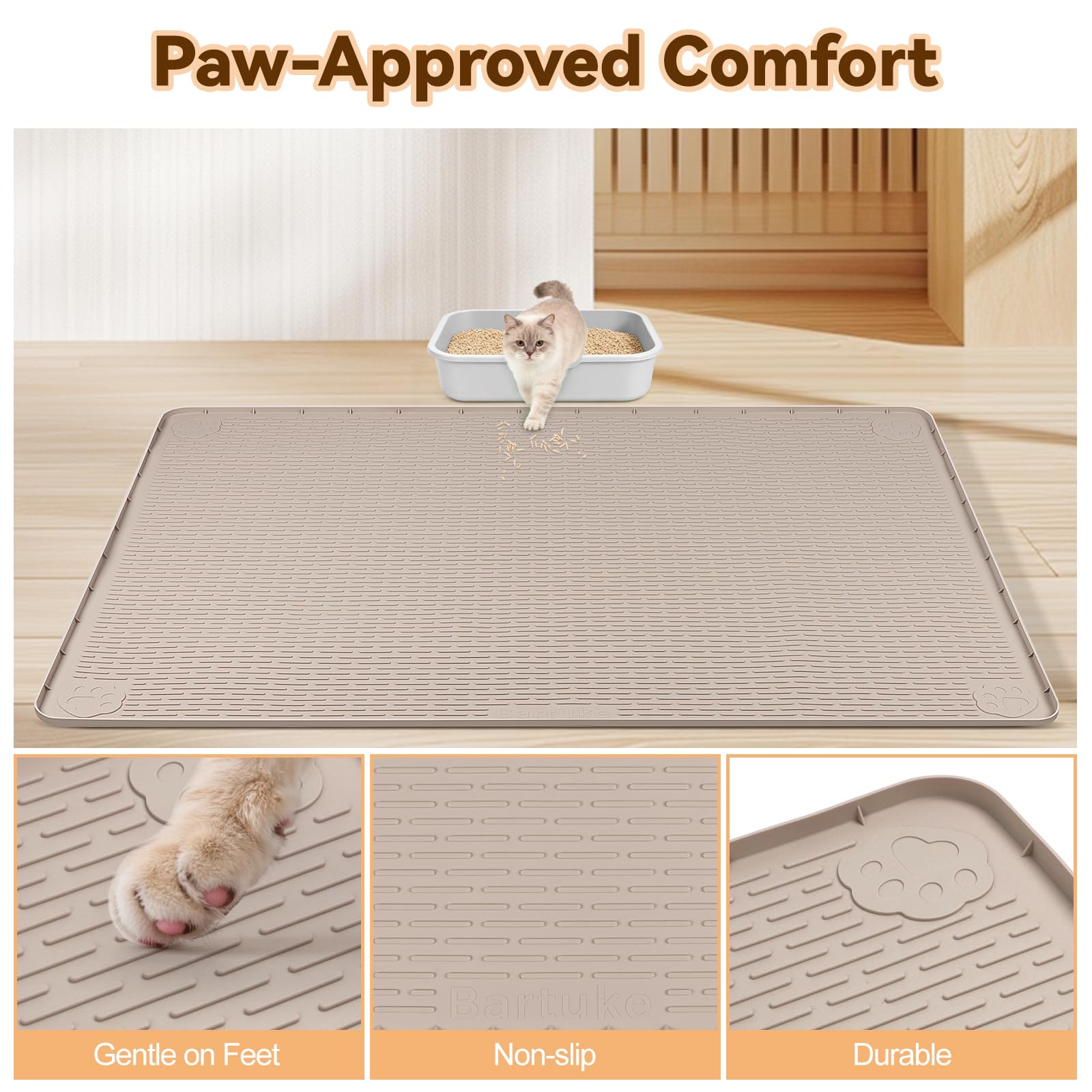 Silikon Katzenklo Matte, 145 x 102 cm Katzenmatte, Khaki | Große Katzenstreu Matte, mit Erhöhtem Rand, Geruchsneutral, Leicht zu Reinigen, Faltbar, Auslaufsichere Katzenstreumatte