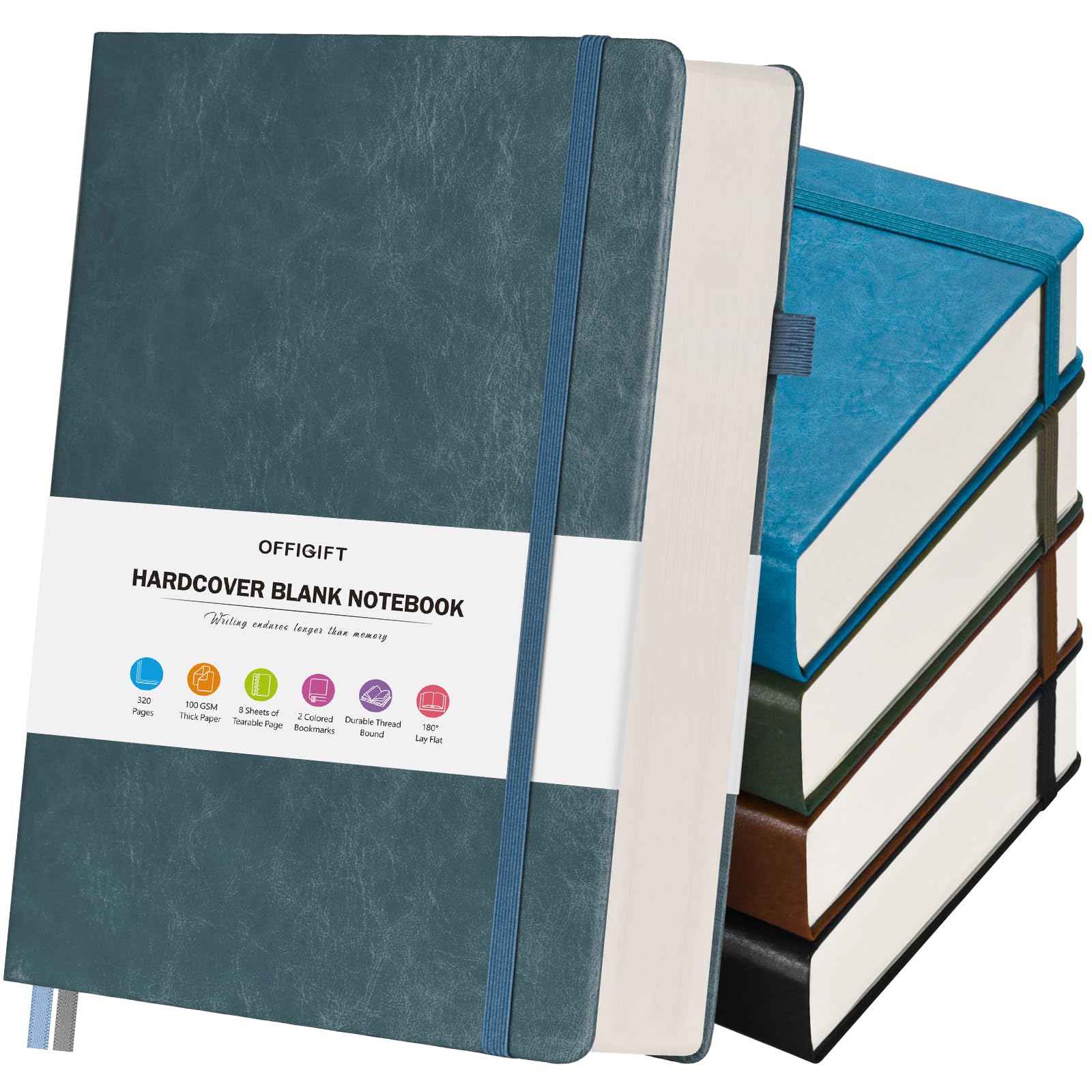 5 Pack Blank Journal, Hardcover Sketchbook, 320 Pages Blank Notebook, A5