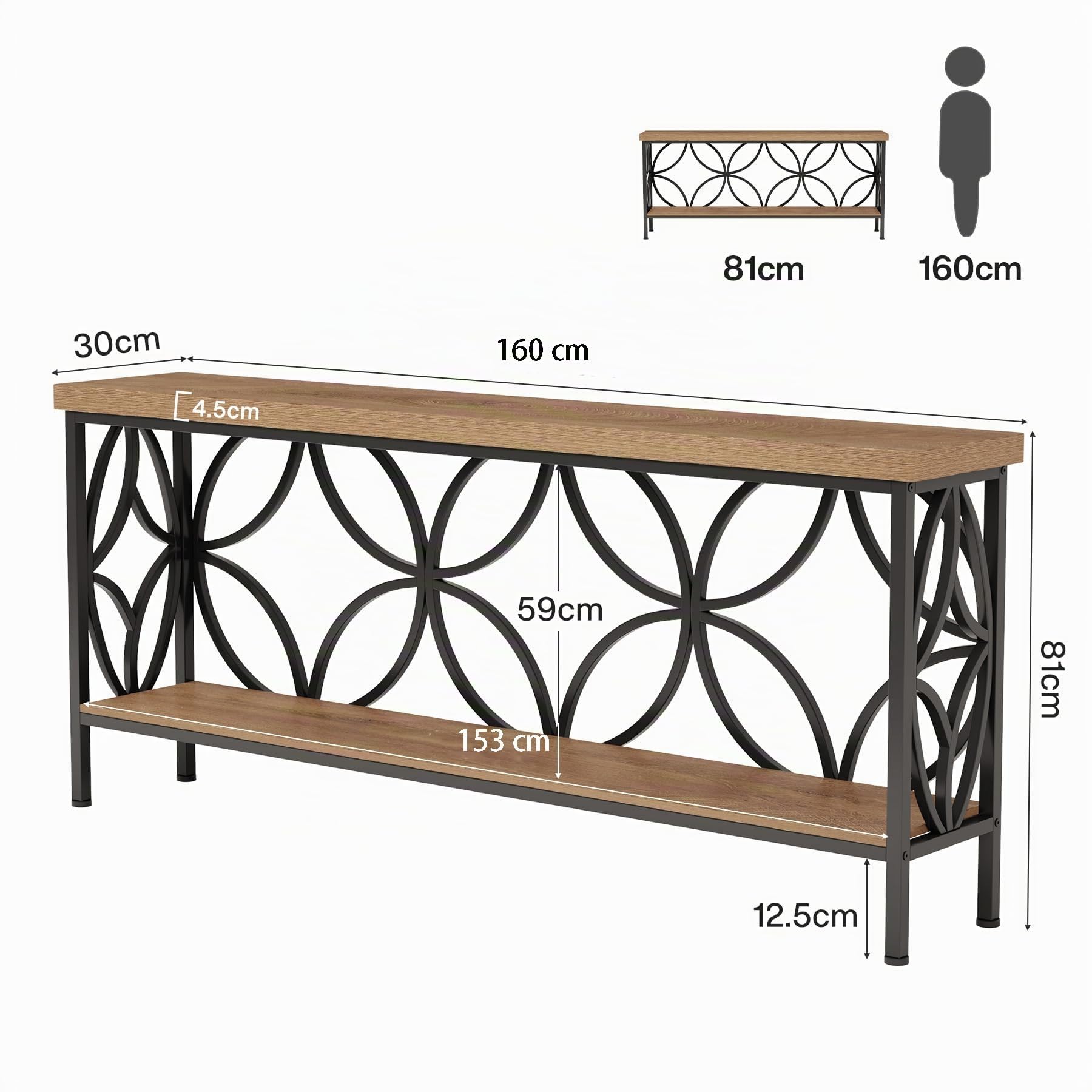 Tribesigns Tavolo consolle con ripiano, 160 cm, tavolino da corridoio, tavolino da salotto, design unico, per ingresso, corridoio, soggiorno, marrone chiaro