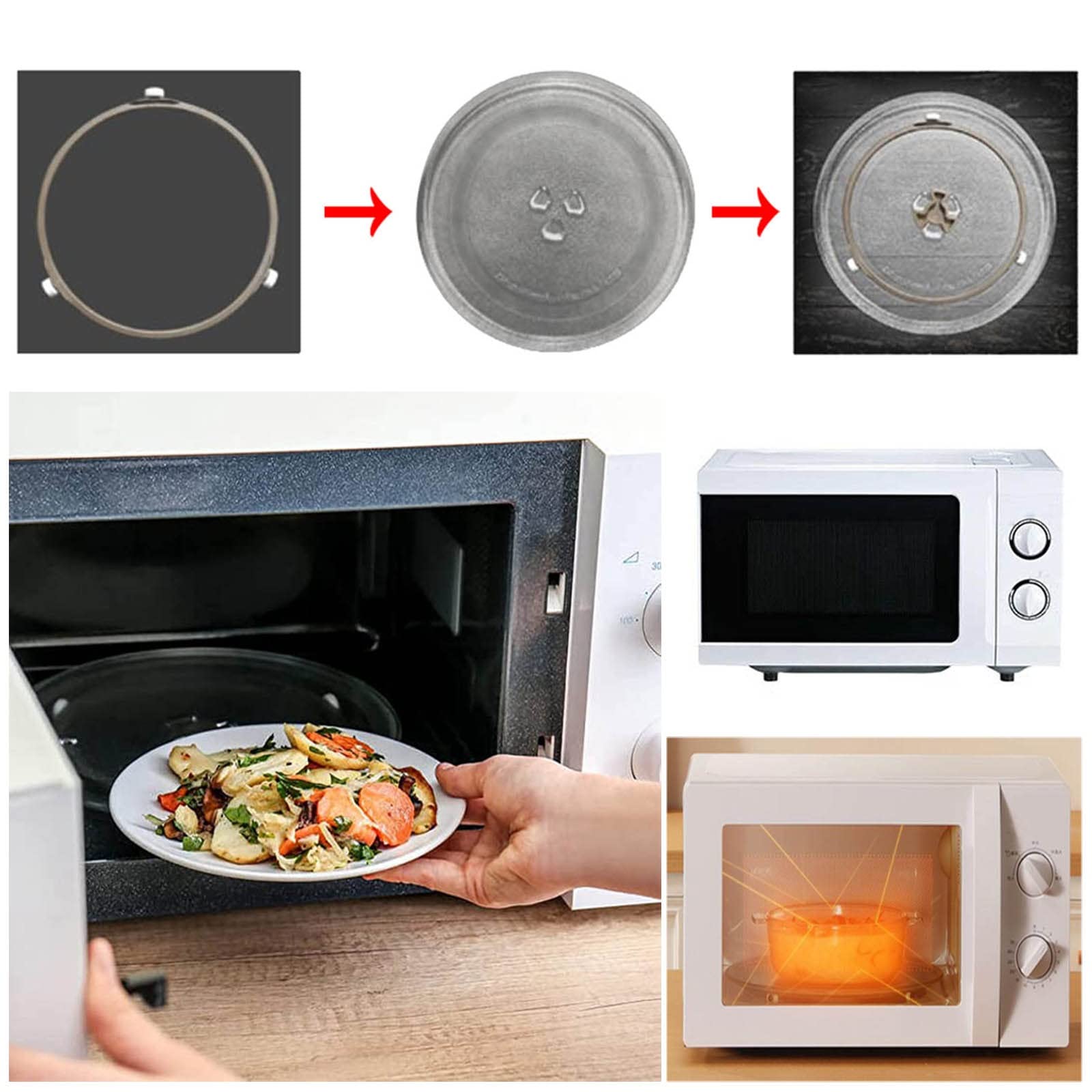 LIGUOYI 360° Giratorio Microondas Plato, Placa De Cristal Giratoria De ​microondas con 3 Fijadores, 24.5cm 25.5cm 27cm Plato Giratorio para Microondas, Plato Giratorio De ​Repuesto para Microondas