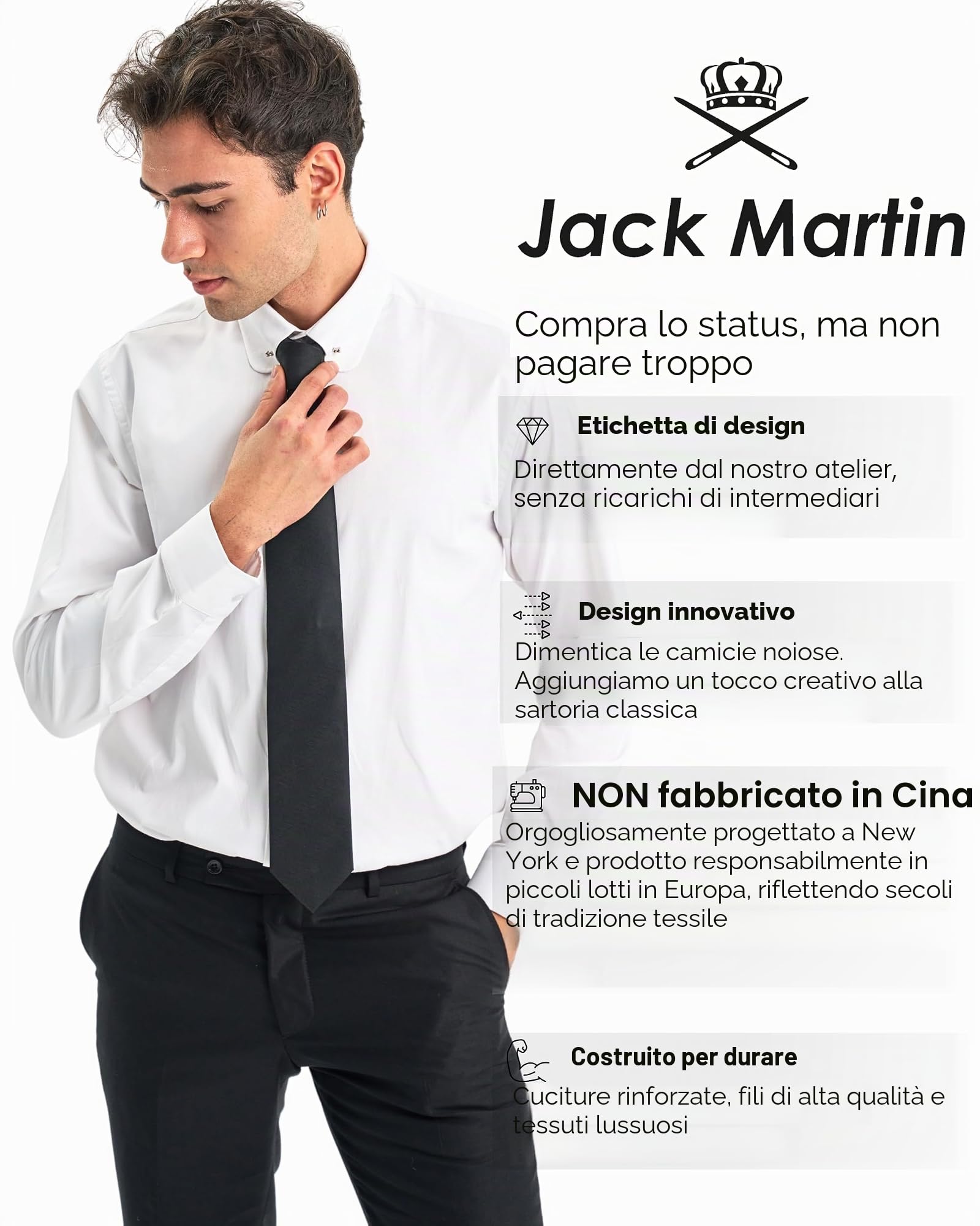 Jack Martin London Camicia da Uomo con Colletto Club con Spilla | Camicie da Uomo Eleganti da Business, Formali e Casual a Maniche Lunghe