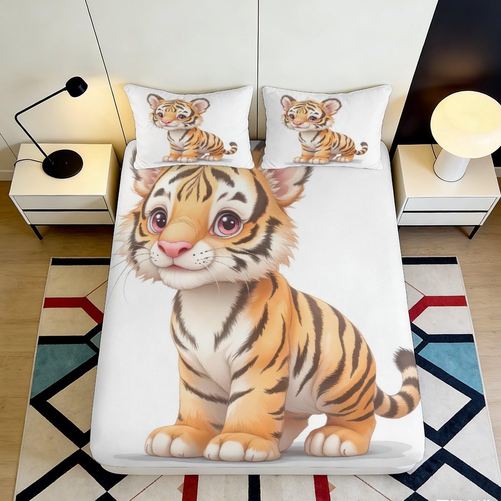 Jqzkxnhpbr Style-2 3D Printed Cute Tiger Fitted Sheet Microfiber Soft Orange Animal Cartoon Bed Cover For Bedroom Guest Room Decor 90X200x25cm