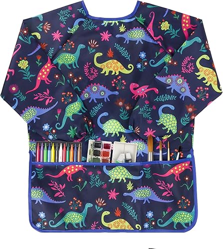 Vista 8 de Paquete de 2 batas de arte para niños, con manga larga y 3 bolsillos para edades de 3 a 8 años